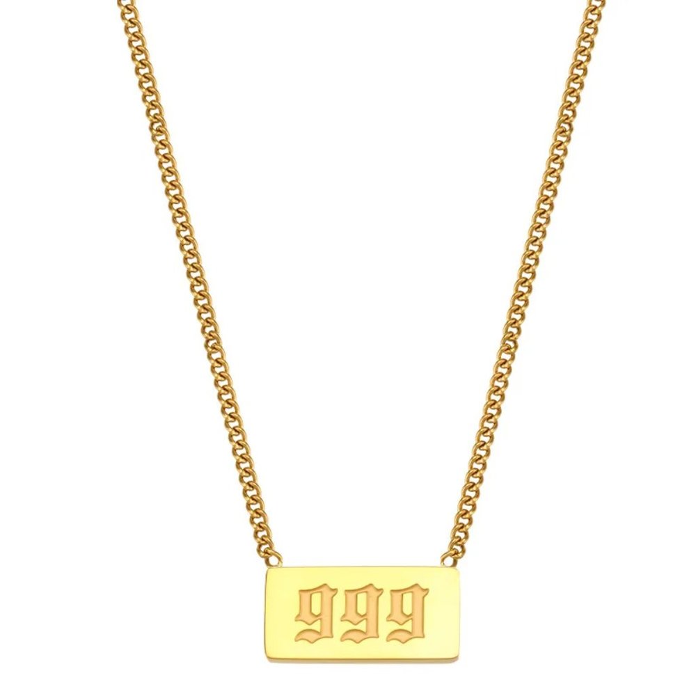 999 Angel Number 18K Gold Plated Stainless Steel Astrology Pendant Neckl…‎